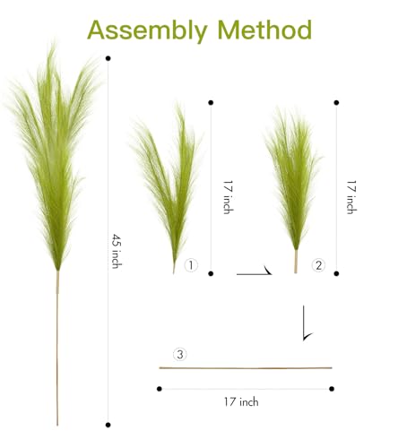9 Pcs 45" Tall Pampas Grass Green Decor, Long Stem Artificial Flower Floor Vase Large Faux Floral Pompas Fake Plants Dried Bouquet Arrangement Vase Filler for Boho Home Wedding Decoration - color: 9 Pcs 45" Green Style