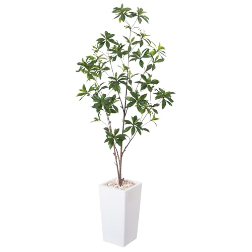 HAIHONG Artificial Brave Ficus Tree 5FT-Faux Tree with White Tall Planter-Fake Potted Tree with Silk Leaves-Tall Artificial Plants for Home Office Living Room Hallway Decor Indoor