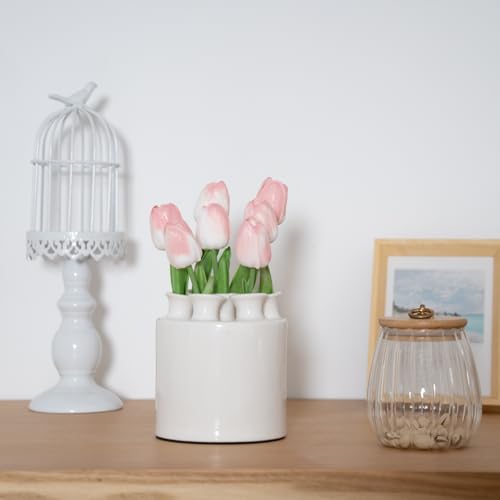 MOUGIGI Large Ceramic Vase Modern Cylinder Design with 7 Flower Openings, Perfect Centerpiece for Tulips、Hydrangeas、Roses and Wildflowers - Ideal Home Decor Gift for Birthdays Mothers Day - color: Tulip Vase