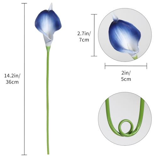 IPOPU 24PCS Real Touch Blue Calla Lily Faux Flowers Arrangement Bouquet for Home Garden Office Party Wedding Bouquet Centerpieces Flower Home Decoration - color: Charming Blue