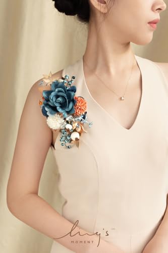 Ling's moment 2pcs Prom Wrist/Shoulder Corsage Artificial Flower, Girl/Mother Homecoming/Wedding Corsage Wristlet Décor, etc. Blue Pompon Mum - color: Blu-blue & Pompon Mum