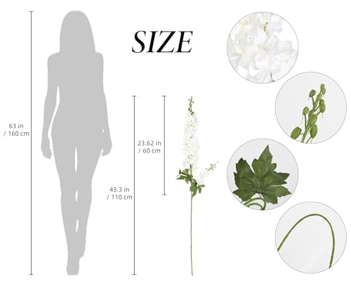 IPOPU 43.3" White Delphinium Artificial Flowers 5PCS Faux Delphinium Flowers Larkspur Long Stem Artificial Flowers for Wedding Table Centerpieces Home Garden Decor(White) - color: White