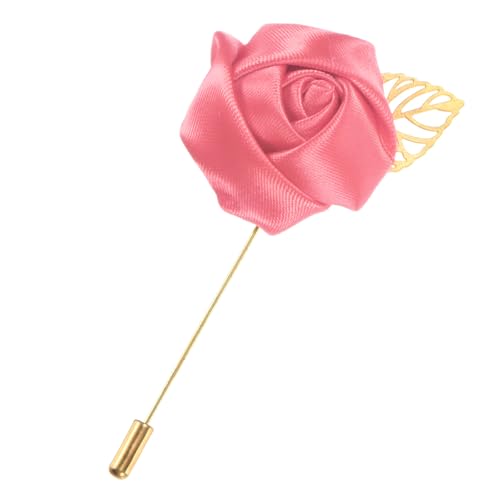 M METERXITY 1-Pack Flower Lapel Pins for Men, Golden Leaf Rose Boutonnieres Pin Groom Boutonnieres for Wedding/Dance/Party, Men Lapel Pins for Suits Satin Flower Corsage [Dark Pink] - color: Dark Pink