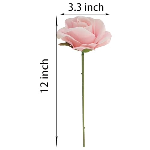 ATFL Artificial Satin Rose Flower Heads,42 Pcs Silk Rose Heads with Stems,3.5'' Rose Artificial Flowers Bulk,Artificial Rose Flower Heads for DIY Crafts Bouquet (42, Light Pink) - color: Light Pink