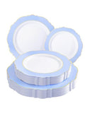 WDF 60pcs Blue Plates Disposable With Gold Rim - Baroque Baby Blue Plastic Party Plates for Wedding/Party/Baby Shower/Spring - color: Blue and Gold, size: 60PCS