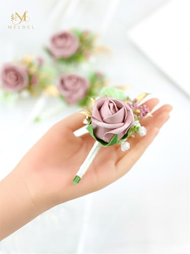 Dusty Pink Faux Foam Rose Boutonnieres for Men Wedding Prom 6Pcs | Artificial Foam Rose Boutonnieres for Wedding Prom Groom Groomsman Homecoming Ceremony Anniversary Party - color: 6pcs Pink Boutonniere