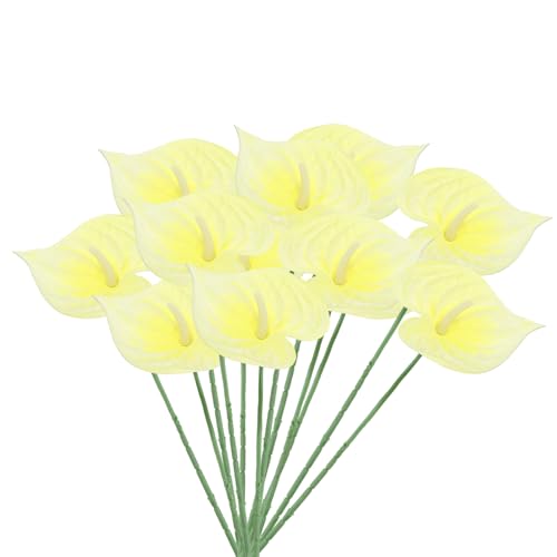 PATIKIL 13" Artificial Anthurium Lily Flowers, 10 Pack Permanent Flower Floral Arrangements Bouquet for Home Decor Bridal Wedding Festival Party, Light Yellow - color: Light Yellow