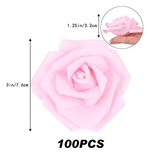 IPOPU Artificial Rose Flower Heads, 100pcs Real Looking Light Pink Foam Fake Roses for DIY Wedding Baby Shower Centerpieces Arrangements Party Tables Home Decorations (Light Pink, Stemless) - color: 100pcs Light Pink