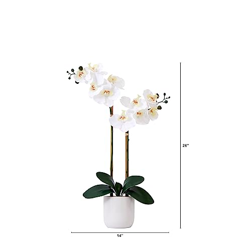 Nearly Natural 26in. Artificial Double Orchid Phalaenopsis with Decorative Vase (Real Touch)