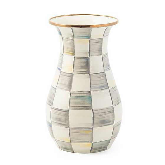 MACKENZIE-CHILDS Tall Enamel Vase, Unique Flower-Vase Decor for Living Room, Gray-and-White Sterling Check - color: Sterling Check