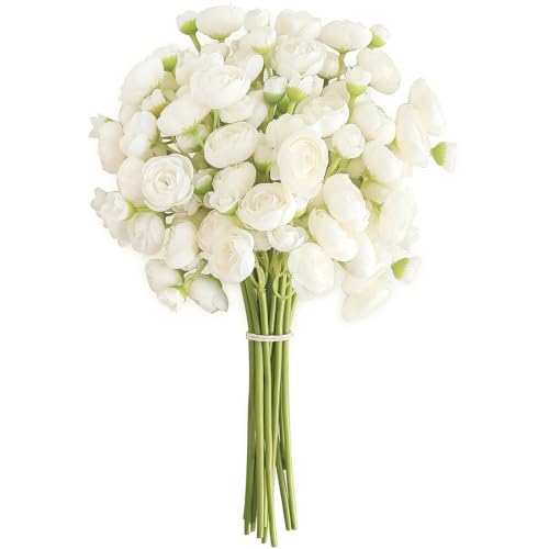Floroom Ranunculus Artificial Flowers 18 Pcs Ivory Faux Silk Mini Ranunculus Bulk Fake Wedding Filler Flowers for DIY Bouquets, Centerpieces, Bridal Shower Decorations & Arrangements - color: Ivory