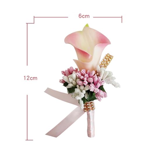 Calla Lily Boutonniere for Men Wedding Pink, Artificial Flower Groom Groomsman Boutonniere with Pins for Wedding Prom Party Homecoming Ceremony Anniversary Suit Decor - color: Pink