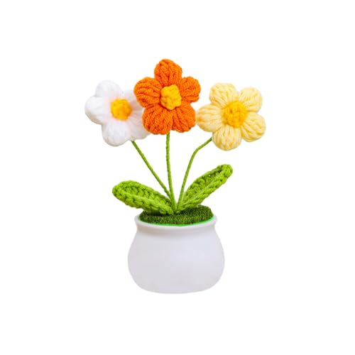 Cute Crochet Flowers for Mom,Handmade Knitted DIY Décor for Car Office Desk & Home Décor,Valentines Birthday Gifts for Women and Coworkers, Mother, Teacher, Graduation, Christmas(Yellow) - color: Tricolor