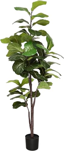 Artificial Fiddle Leaf Fig Tree: 6FT Faux Ficus Lyrata Tree Artificial Plant Indoor Outdoor Tall with Realistic Long Lasting Color Leaves in Pot - Low Maintenance Fake Fig Tree for Home Office Decor - color: Ficus Tree, size: 8in