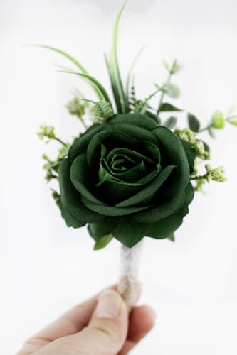 Ansofi Green Corsage and Boutonniere Set Artificial Rose Flower Wrist Corsage and Boutineers for Groom Groomsmen Bride Bridesmaids Prom Rustic Vintage Wedding Decor - color: Green