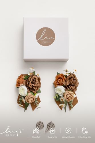 Ling's moment 2pcs Prom Wrist/Shoulder Corsage Artificial Flower, Girl/Mother Homecoming/Wedding Corsage Wristlet Décor, etc. Sand Dune Brown - color: Brn-sand Dune & Brown