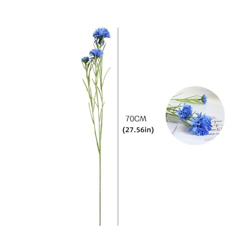 8Pcs 27.56" Blue Artificial Cornflower Stems Chrysanthemum Centaurea Cyanus Wildflowers Silk Cornflower Bunches Fake Flowers Bulk Faux Bachelor's Button for Vase Bouquet Wedding Home Party Decor - color: Blue