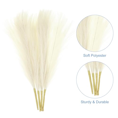 uxcell 4pcs Faux Pampas Grass 17 Inch 6 Stem Artificial Fake Dried Pampas Grass Decor for Floor Vase Filler, Wedding Decoration, Home Decoration, Cream - color: Cream