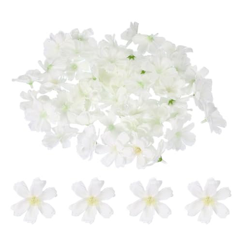 PATIKIL 100 Pcs Fake Silk Flower Heads, 1.6 Inch Artificial Cherry Blossom Faux Flower Heads for DIY Craft Wedding Party Home Wreath Decoration, White - color: White