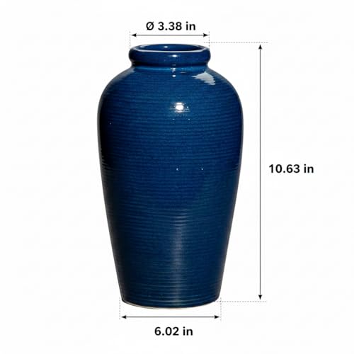 Blue Ceramic Vases Home Decor - 11 Inch Tall Farmhouse Vases for Flowers, Modern Textured Vase for Centerpieces, Living Room, Kitchen Island Decor, Fireplace, Entryway Decorations - color: Blue