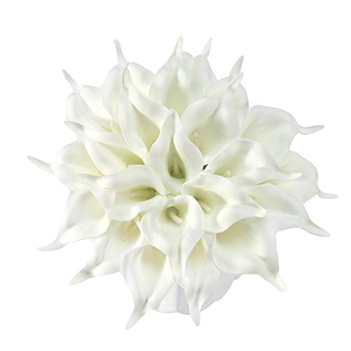 Crafjie 22pcs 13.4 Inch Pure White Lataex Real Touch Artificial Calla Lily Flowers, for Home Decor for Spring Flowers, Home Kitchen, Wedding Decorations, and centerpieces. - color: Pure White