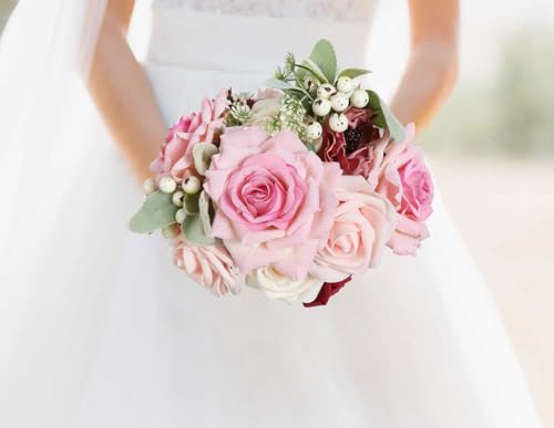 Pink Roses Artificial Flowers 4.3" Velvet Roses 16pcs Pink Flowers Artificial for Decoration Fake Pink Roses for Wedding Bridal Bouquets Party Centerpieces Home Table Decor (Pink) - color: 4.3" Pink