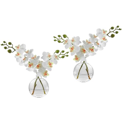 2PCS White Orchid Artificial Flowers Fake Flowers Small Fake Plant Table Shelf Decor Flower with Vase Fake Water - color: Orchid White 2pcs
