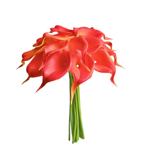 18pcs Real Touch Artificial Calla Lily Flowers for Decoration, Outdoor Wedding Bouquets, Lifelike Faux Flowers for Home, Garden, Party, and Event Decor - color: Orange