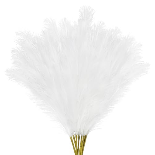 obbsie 35" White Faux Pampas Grass Decor, 8pcs Large Tall Fluffy Artificial Pompous Grass Branches for Floor Vase Filler Flower Arrangement for Home Wedding - color: White, size: 8 PCS