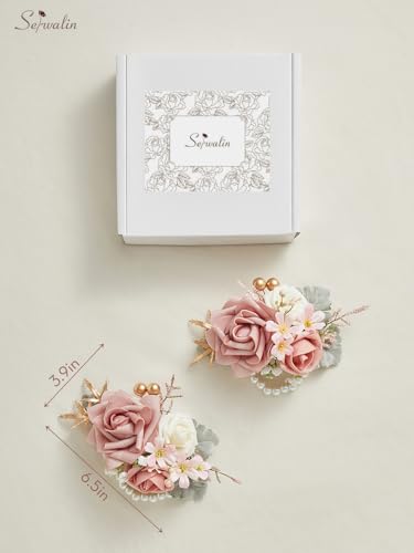 Serwalin 2 Pcs Wrist Corsage, 6-7 Inch Dusty Pink Corsage for Wedding, Bridesmaid Mother Grandmother, Artificial Flowers for Prom Ceremony Anniversary - color: Pink, size: Corsage-2pcs