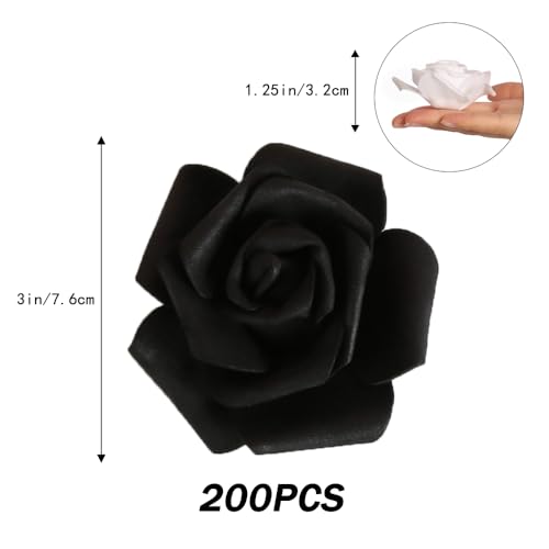 200pcs Black Foam Roses Artificial Flower Heads,3inch White Stemless Fake Rose Bulk Faux Flowers for DIY Crafts,Cake Decoration Wedding,Baby Shower Flower Centerpieces(Black,White,Gray) - color: 200pcs Black&white&gray