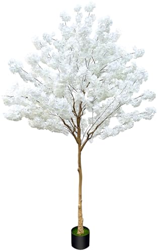 Artificial Cherry Blossom Tree 8.5ft, White, Fake Cherry Tree for Wedding, Home, Office, Living Room, Indoor/Outdoor Decor - color: White 8.5ft