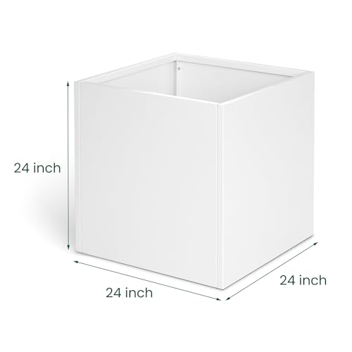White Steel Planter 24 Inch Square Outdoor Planters Galvanized Steel Planter Box Indoor Metal Large Planters Cube Heavy Duty Planter Modern Commercial Residential for Plants Trees Patio Yard Garden - color: White, size: 24" L x 24" W x 24" H