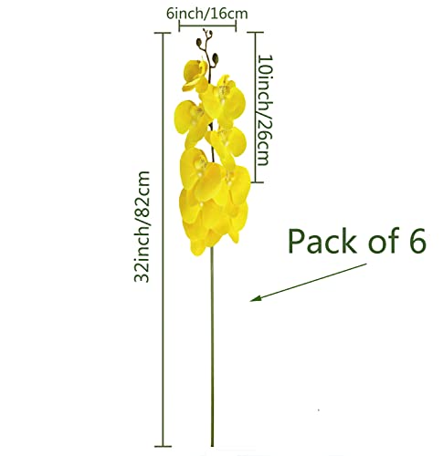 FagusHome 32 Inch Artificial Phalaenopsis Flowers 6 Pcs Artificial Orchid Flowers Stem Plants for Home Décor (Yellow) - color: Yellow