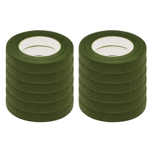 HARFINGTON 12 Rolls Floral Tapes 1/2 Inch 30 Yards Flower Adhesive Waterproof Tape for Floral Arranging Wedding Bouquet Wrap Craft Florist Tape, Fern Green - color: Fern Green
