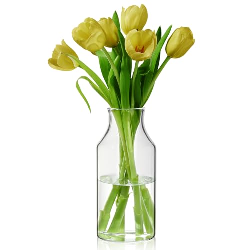 Clear Glass Vase, Small Glass Flower Vase, 7.6 inch Mini Vase for Home, Wedding, Living Room, Dining Table - size: 3.5"W x 7.6"H