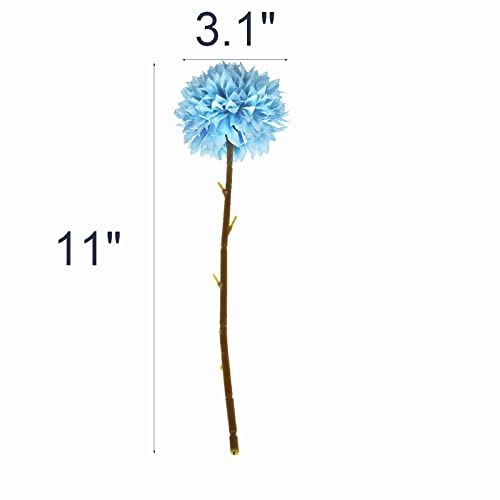 Tinsow 12 Pcs Artificial Flowers Faux Ball Chrysanthemum Bouquet Silk Light Blue Flowers Bridal Wedding Bouquet for Home Easter Party Wedding Decoration (Light Blue, 12) - color: Light Blue