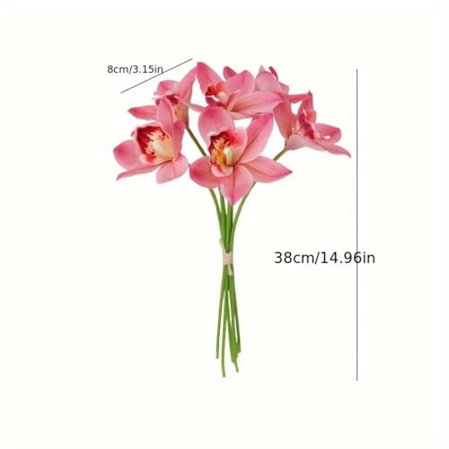 Artificial Orchid Flowers 12Pieces Potted Fake Orchids for Table Centerpiece Home Decor Office Wedding Party Decoration-Pink White - color: Pink White
