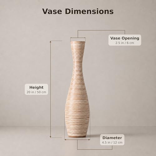 Leewadee Decorative Tall Floor Vase for Living Room Decor, 20″, White, Resin - color: White Wash, size: 20 inches