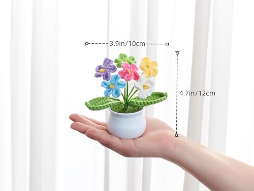 Crochet Flowers Handmade Knitted Potted Flower for Mom, Crochet Gifts for Daughter Friends Women Party Favors Teacher Thank You Appreciation Gift, Cute Desk Home Room Office Decor Accessories - color: Colorful