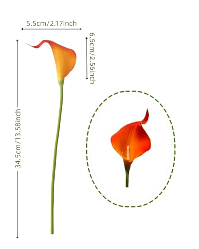 18pcs Real Touch Artificial Calla Lily Flowers for Decoration, Outdoor Wedding Bouquets, Lifelike Faux Flowers for Home, Garden, Party, and Event Decor - color: Orange