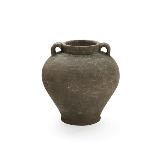 LuxenHome Rustic Large Flower Vase,14'' Tall Brown Terracotta Cauldron Vase,Farmhouse Decorative Vases for Dining Table Decor,Vintage Pottery Ceraimc Vase Living Room Office Home Decor - size: Medium
