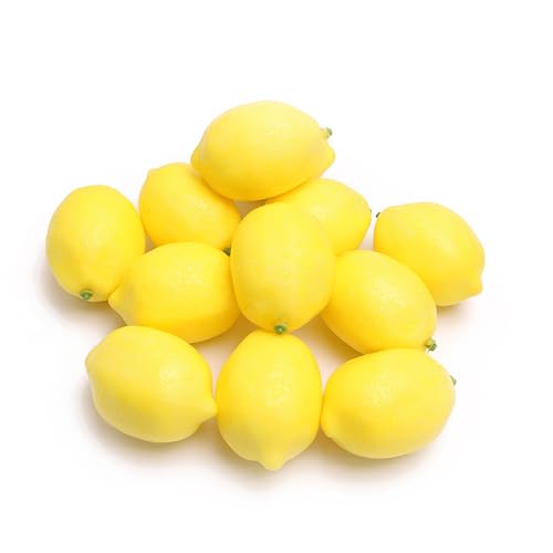 12PCS Artificial Lemons Fake Fruit Realistic Simulation Lemon Decor for Kitchen Counter Table Centerpiece, Thanksgiving Christmas Home Decoration, DIY Craft Filler for Glass Jar Vase - color: 12pcs Yellow Lemon