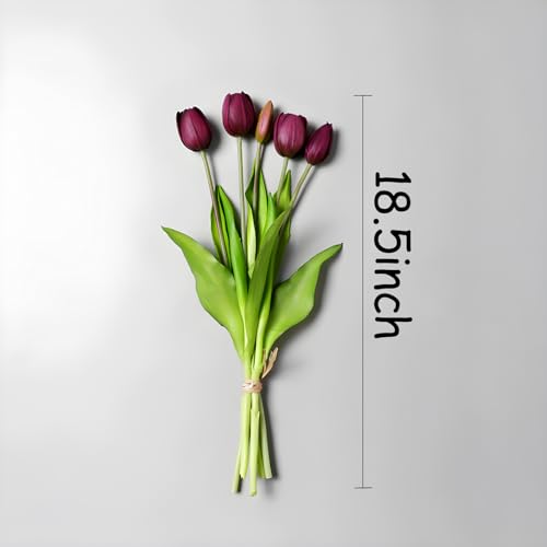 15 Pcs Purple Tulips Artificial Flowers Faux Tulips Real Touch Latex Fake Flower Bouquet for Spring Wedding Home Décor Centerpiece Arrangements - color: Purple