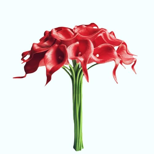 18PCS Real Touch Artificial Calla Lily Flowers for Decoration, Outdoor Wedding Bouquets, Lifelike Faux Flowers for Home, Garden, Party, and Event Decor(Red) - color: Red