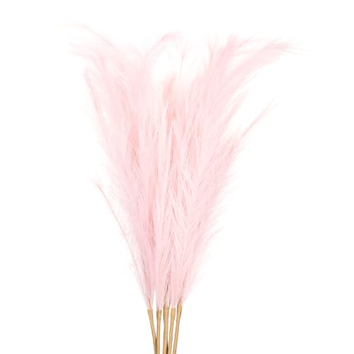 PATIKIL 37.8in Tall Pampas Grass Decor, 7pcs Large Artificial Pampas Grass Bulk Long Fluffy Faux Pampas Grass Dried for Home Boho Decor Vase Wedding Wall Ground, Pink - color: Pink