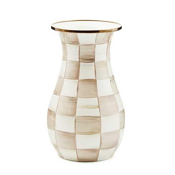 MACKENZIE-CHILDS Tall Enamel Checkered Vase, Unique Flower Vase, Brown-and-White Mocha Check, Steel, 6" L x 6" W x 12" H - color: Mocha Check