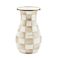 MACKENZIE-CHILDS Tall Enamel Checkered Vase, Unique Flower Vase, Brown-and-White Mocha Check, Steel, 6" L x 6" W x 12" H - color: Mocha Check