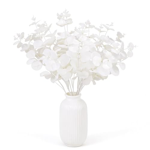 GREENTIME 2 Pack White Eucalyptus Stems with 20 Branches 18.5'' Artificial Flower Bouquet for Vase Wedding Table Centerpiece Decor - color: White - Eucalyptus Stems