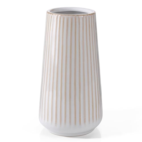 Ceramic Vase, GUKJOB Small Cute Flower Vase for Pampas Grass, Home, Living Room, Dining Table, Farmhouse, Office Decor, Bedroom, Table, and Kitchen Shelf (Yellow Ribbed) - color: Small Yellow Ribbed